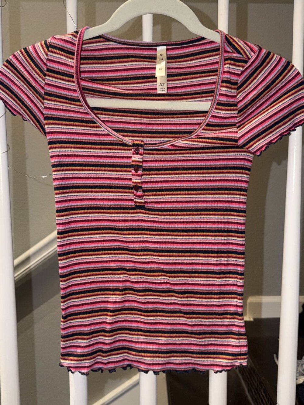 Aero Striped Ribbed Henley Top - XS